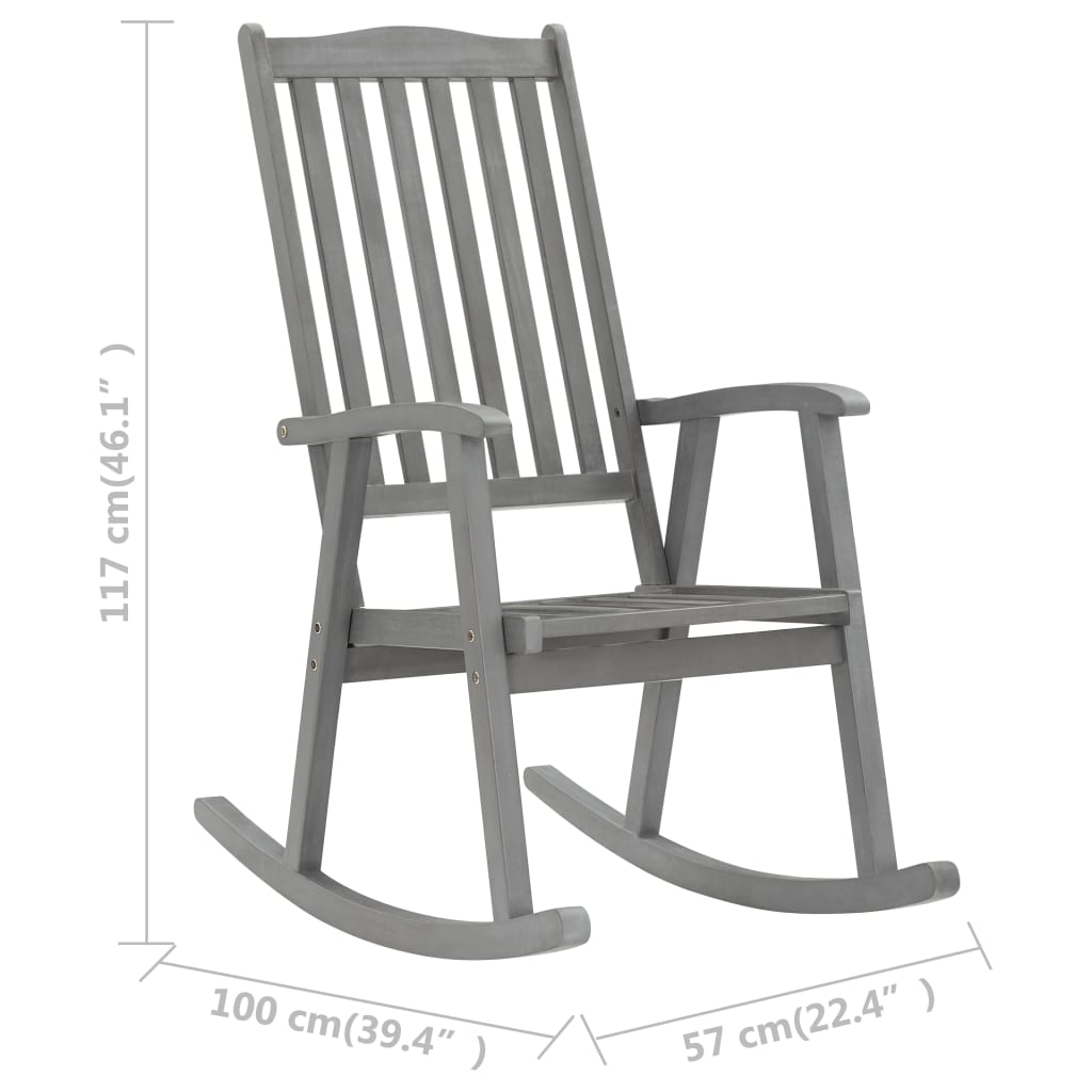 Sedia a Dondolo con Cuscini Grigia in Legno Massello di Acacia cod mxl 45290