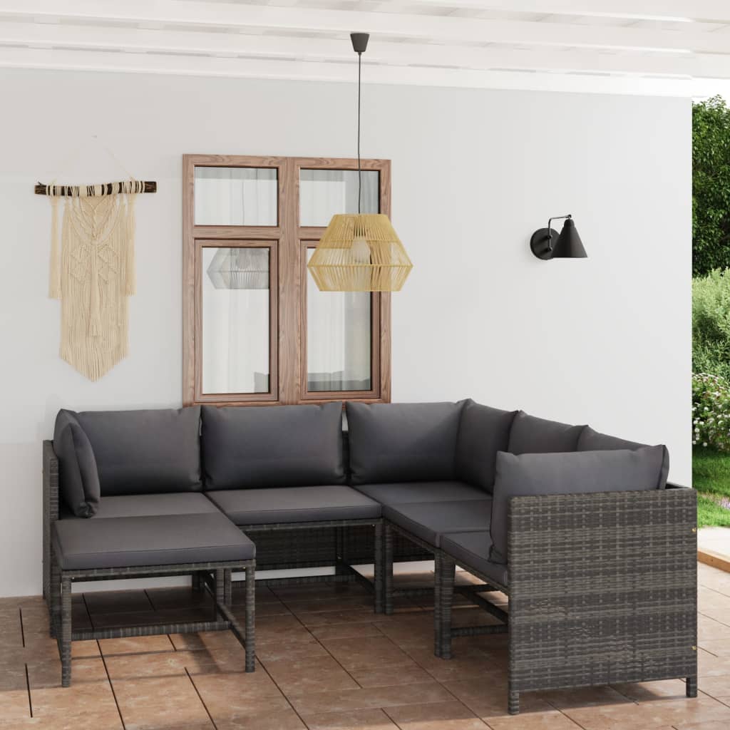 Set Divani da Giardino 6 pz con Cuscini in Polyrattan Grigio 3059760