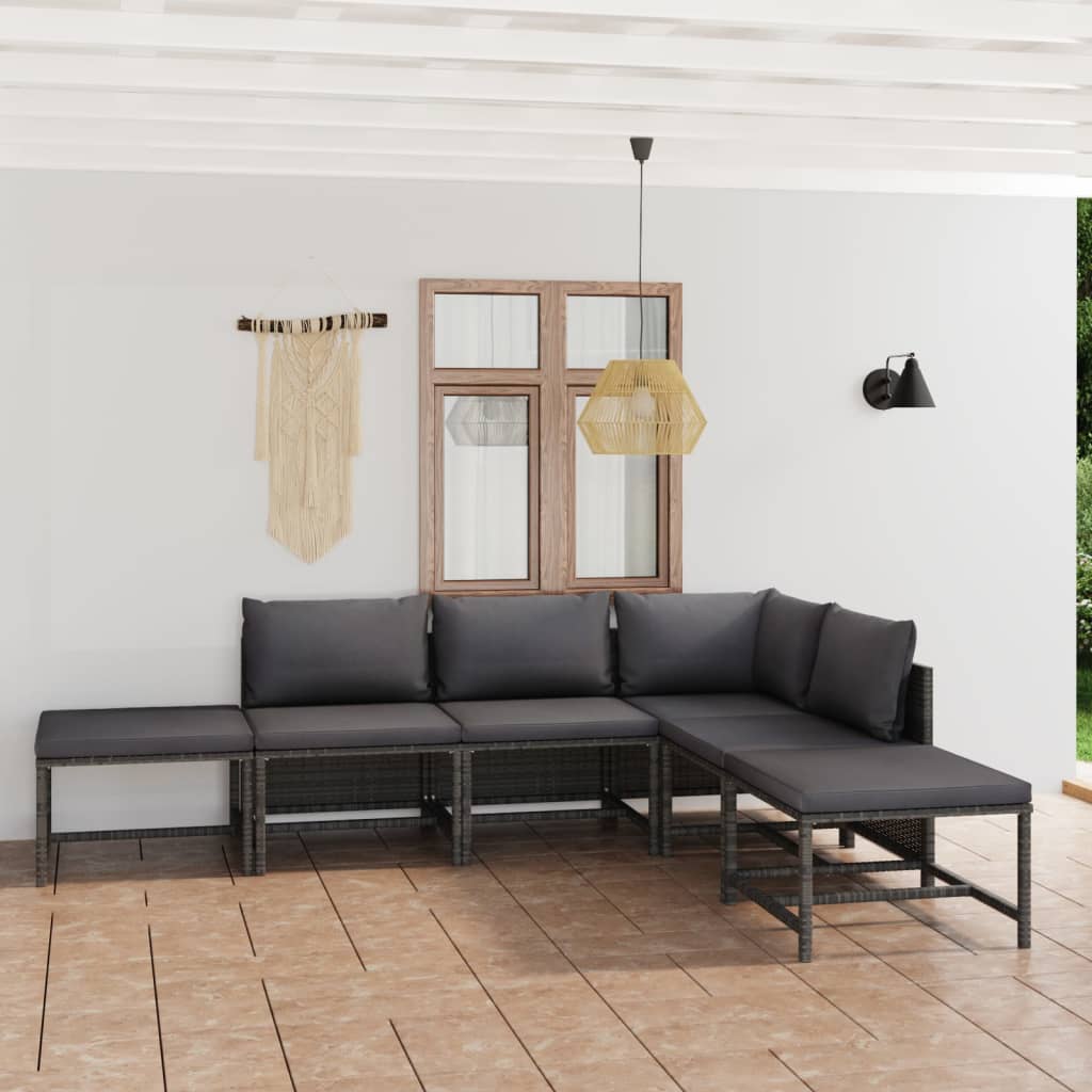 Set Divani da Giardino 6 pz con Cuscini in Polyrattan Grigio cod mxl 41852