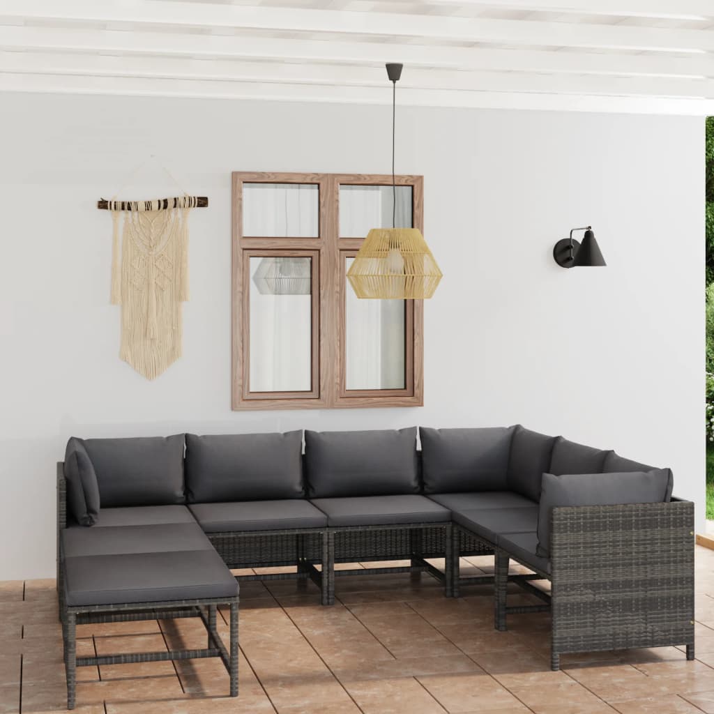 Set Divani da Giardino 8 pz con Cuscini in Polyrattan Grigio cod mxl 39370