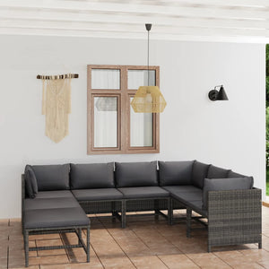 Set Divani da Giardino 8 pz con Cuscini in Polyrattan Grigio cod mxl 39370