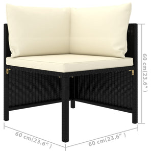 Set Divani da Giardino 3 pz con Cuscini in Polyrattan Nero cod mxl 41557