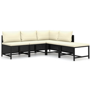 Set Divani da Giardino 5 pz con Cuscini in Polyrattan Nero 3059781