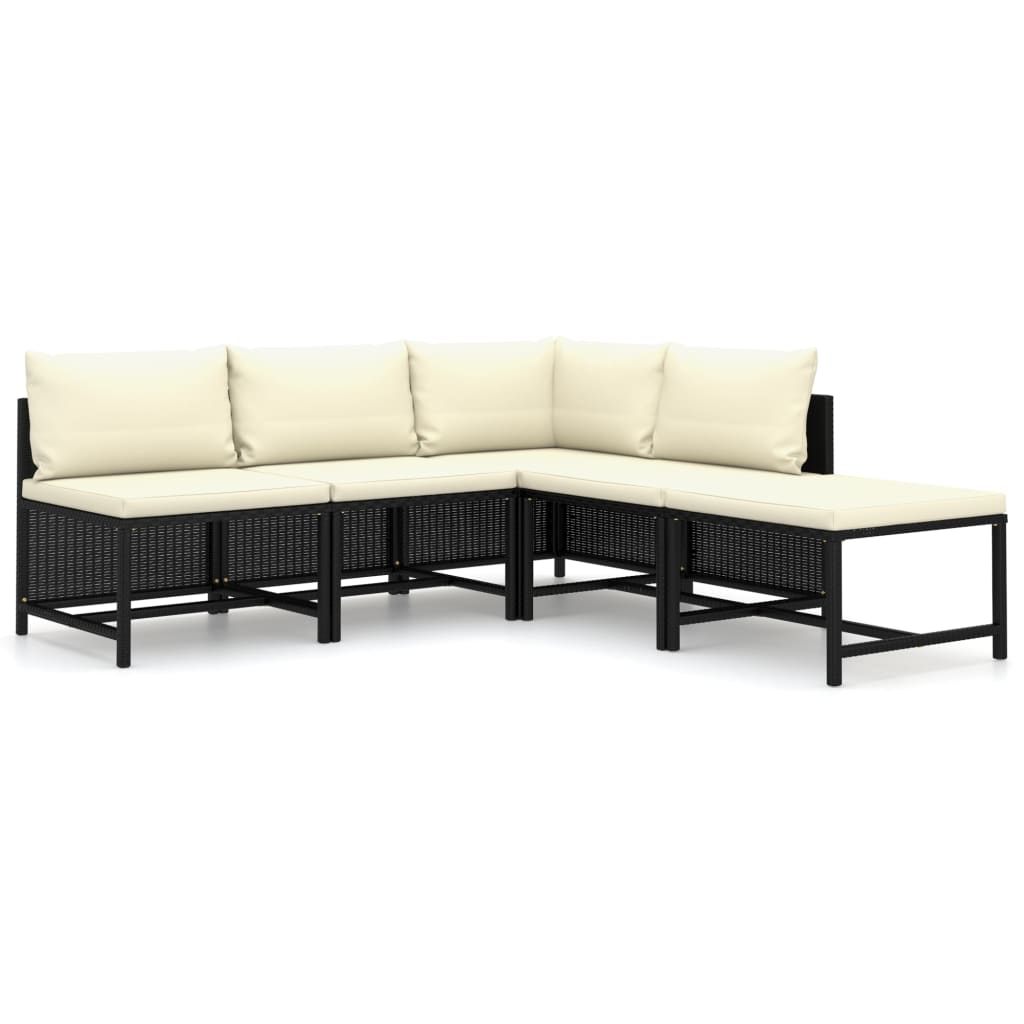 Set Divani da Giardino 5 pz con Cuscini in Polyrattan Nero cod mxl 36217