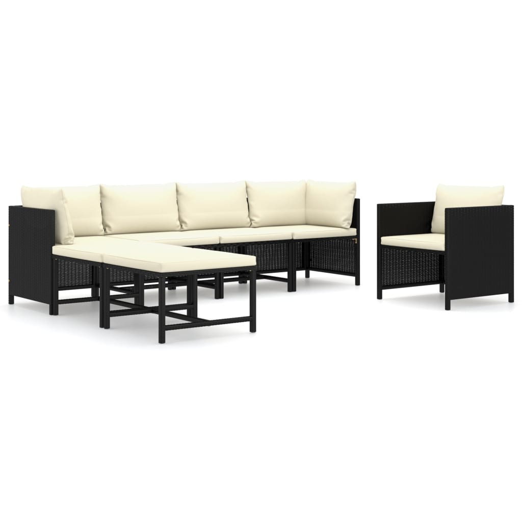 Set Divani da Giardino 7 pz con Cuscini in Polyrattan Nero cod mxl 36215