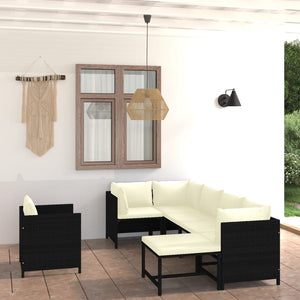 Set Divani da Giardino 7 pz con Cuscini in Polyrattan Nero cod mxl 36214