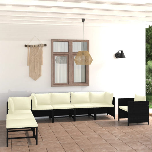 Set Divani da Giardino 8 pz con Cuscini in Polyrattan Nero cod mxl 39814