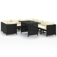 Set Divani da Giardino 9 pz con Cuscini in Polyrattan Nero cod mxl 41179