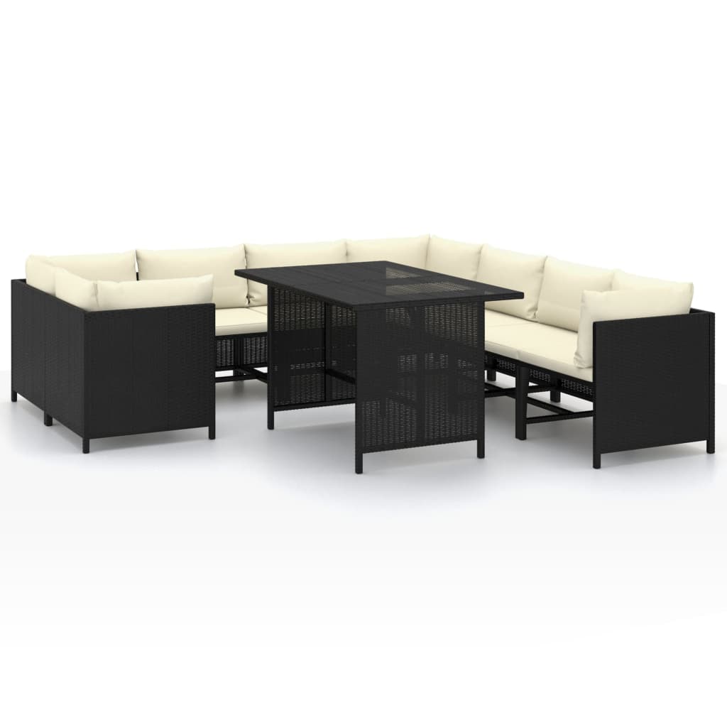 Set Divani da Giardino 9 pz con Cuscini in Polyrattan Nero 3059799