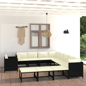 Set Divani da Giardino 12 pz con Cuscini in Polyrattan Nero cod mxl 36210