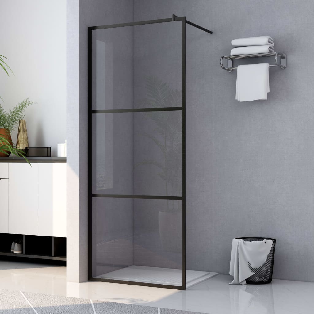 Parete Doccia Walk-in in Vetro Trasparente ESG Nera 80x195 cm cod mxl 53192