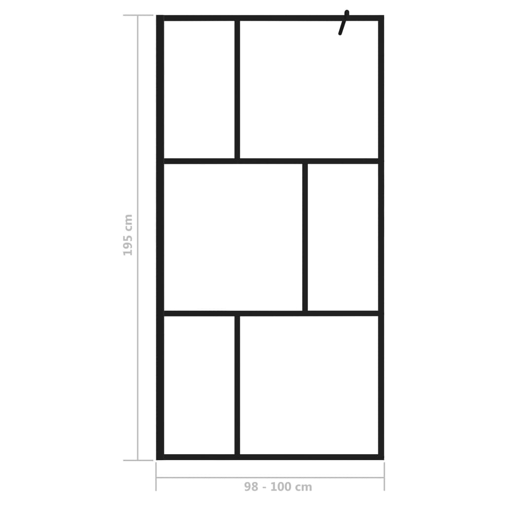 Parete per Doccia Walk-in in Vetro Temperato Nera 100x195 cm 149154