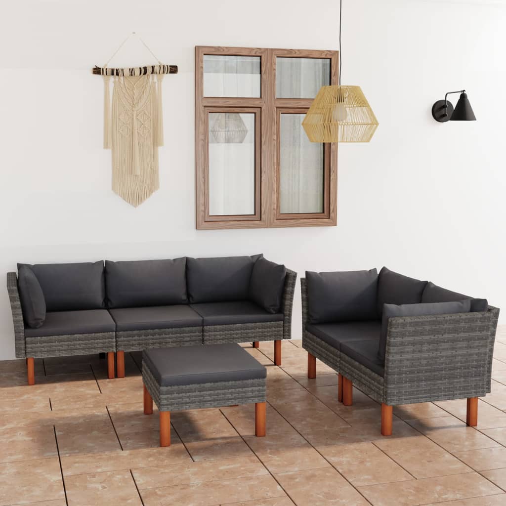 Set Divani da Giardino 6 pz con Cuscini in Polyrattan Grigio 3059716