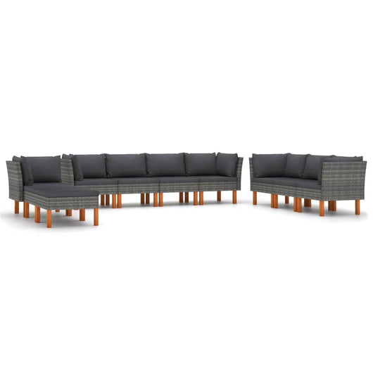 Set Divani da Giardino 10 pz con Cuscini in Polyrattan Grigio 3059723