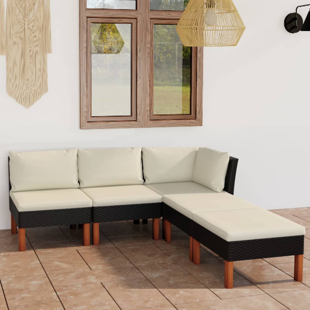 Set Divani da Giardino 5 pz con Cuscini in Polyrattan Nero 3059732