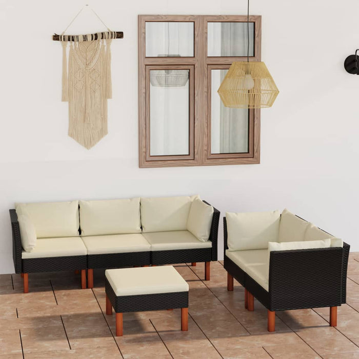 Set Divani da Giardino 6 pz con Cuscini in Polyrattan Nero 3059738