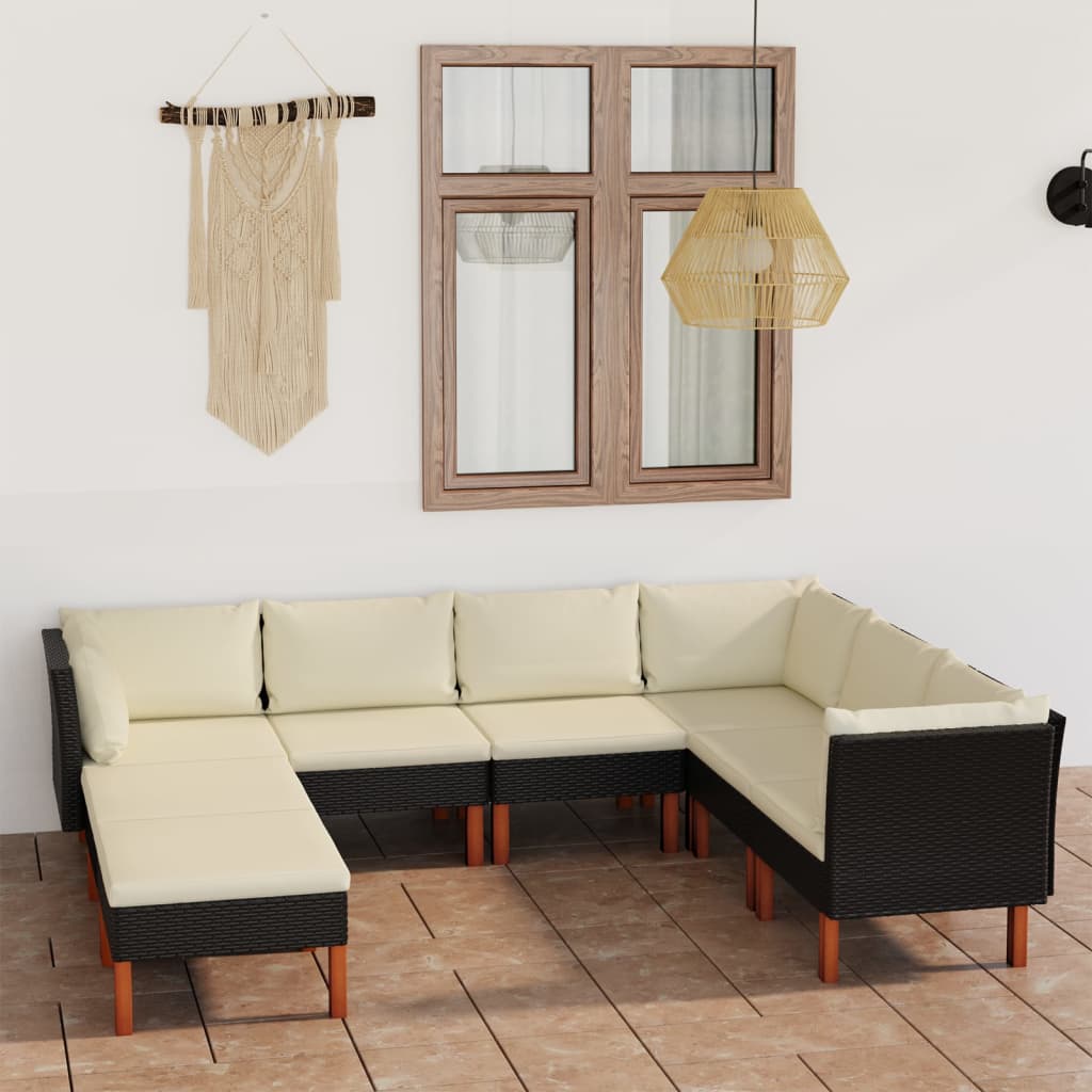 Set Divani da Giardino 8 pz con Cuscini in Polyrattan Nero cod mxl 36239