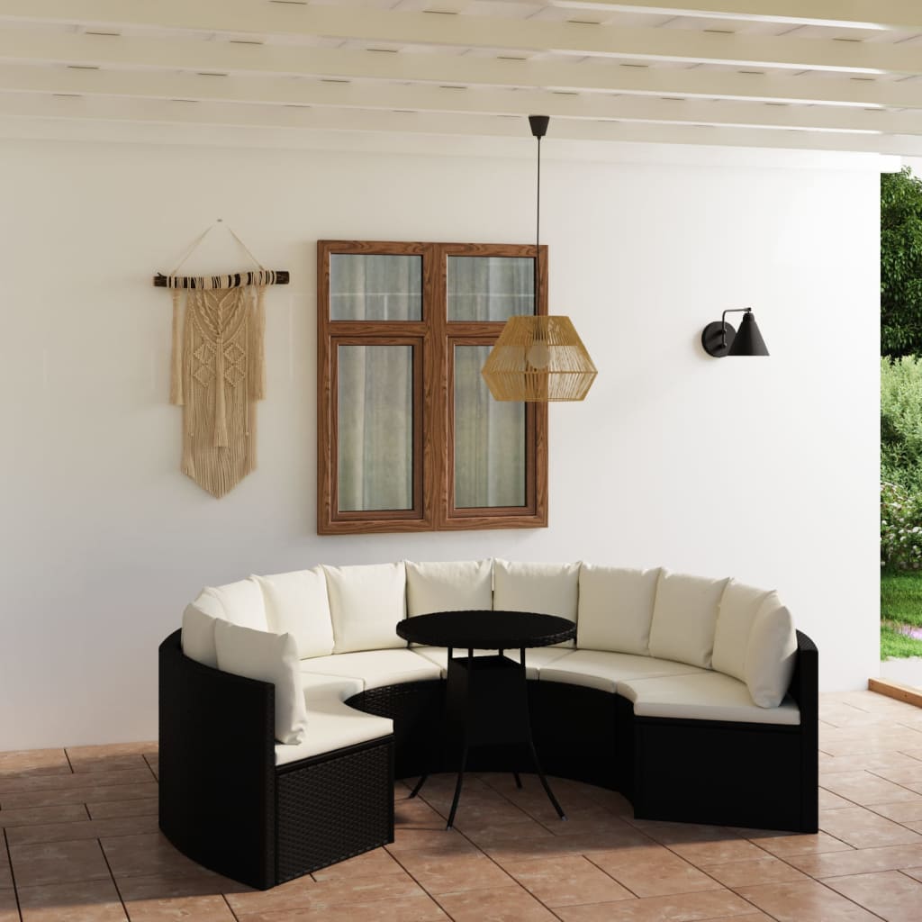 Set Divani da Giardino 7 pz con Cuscini in Polyrattan Nero 3064889