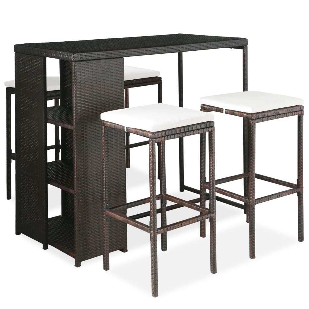 Set da Bar da Giardino 5 pz con Cuscini in Polyrattan Marrone 3064913