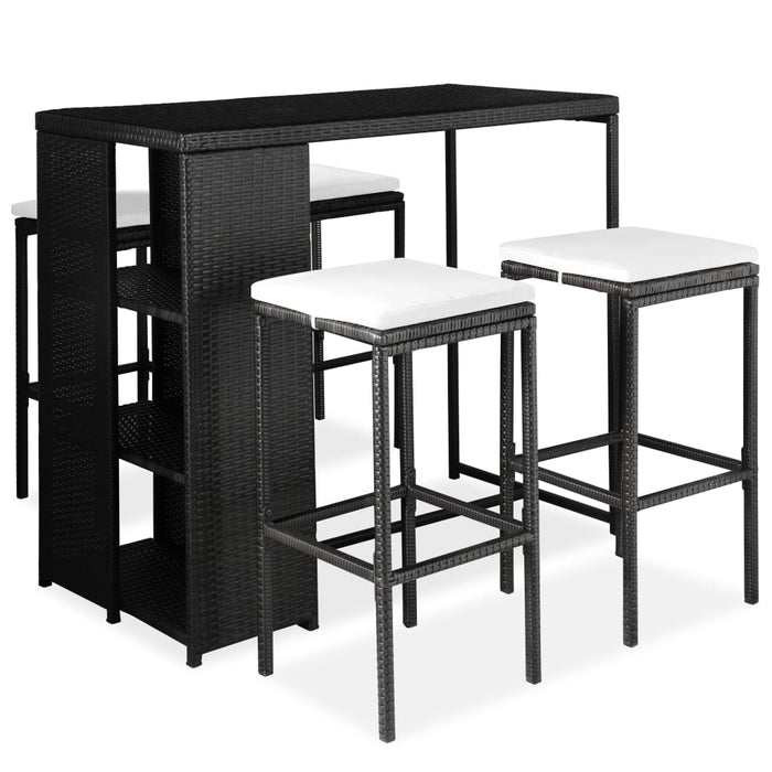 Set da Bar da Giardino 5 pz con Cuscini in Polyrattan Nero