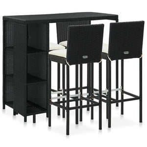 Set da Bar da Giardino 5 pz con Cuscini in Polyrattan Nero 3064918