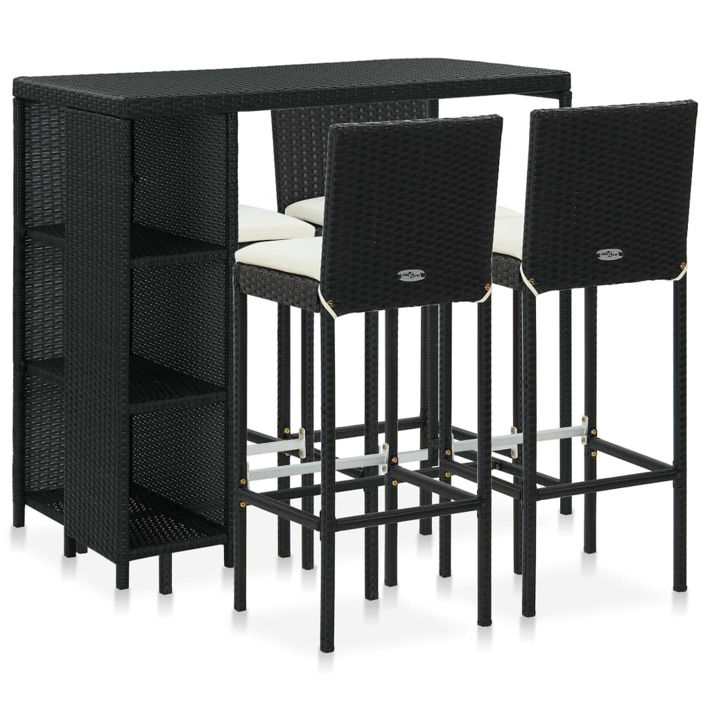 Set da Bar da Giardino 5 pz con Cuscini in Polyrattan Nero cod mxl 50741