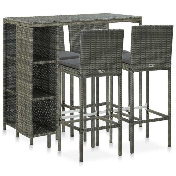 Set da Bar da Giardino 5 pz con Cuscini in Polyrattan Grigio 3064919