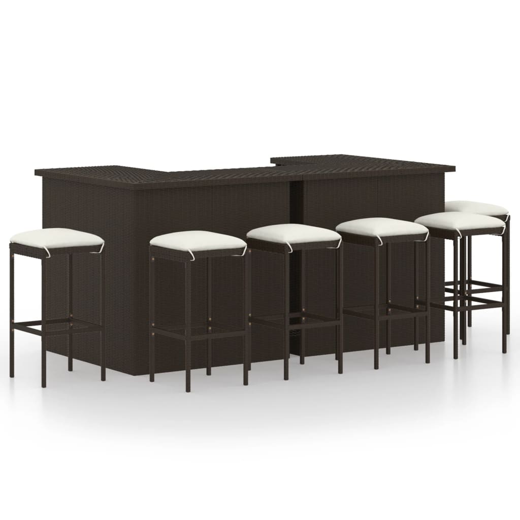 Set da Bar da Giardino 8 pz con Cuscini in Polyrattan Marrone cod mxl 34864