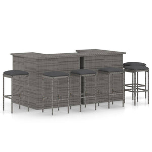 Set Bar da Giardino 8 pz con Cuscini in Polyrattan Grigio