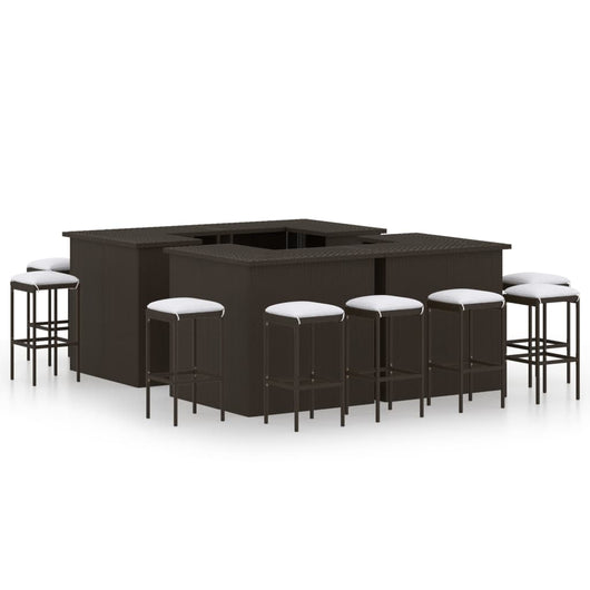 Set da Bar da Giardino 16 pz con Cuscini in Polyrattan Marrone