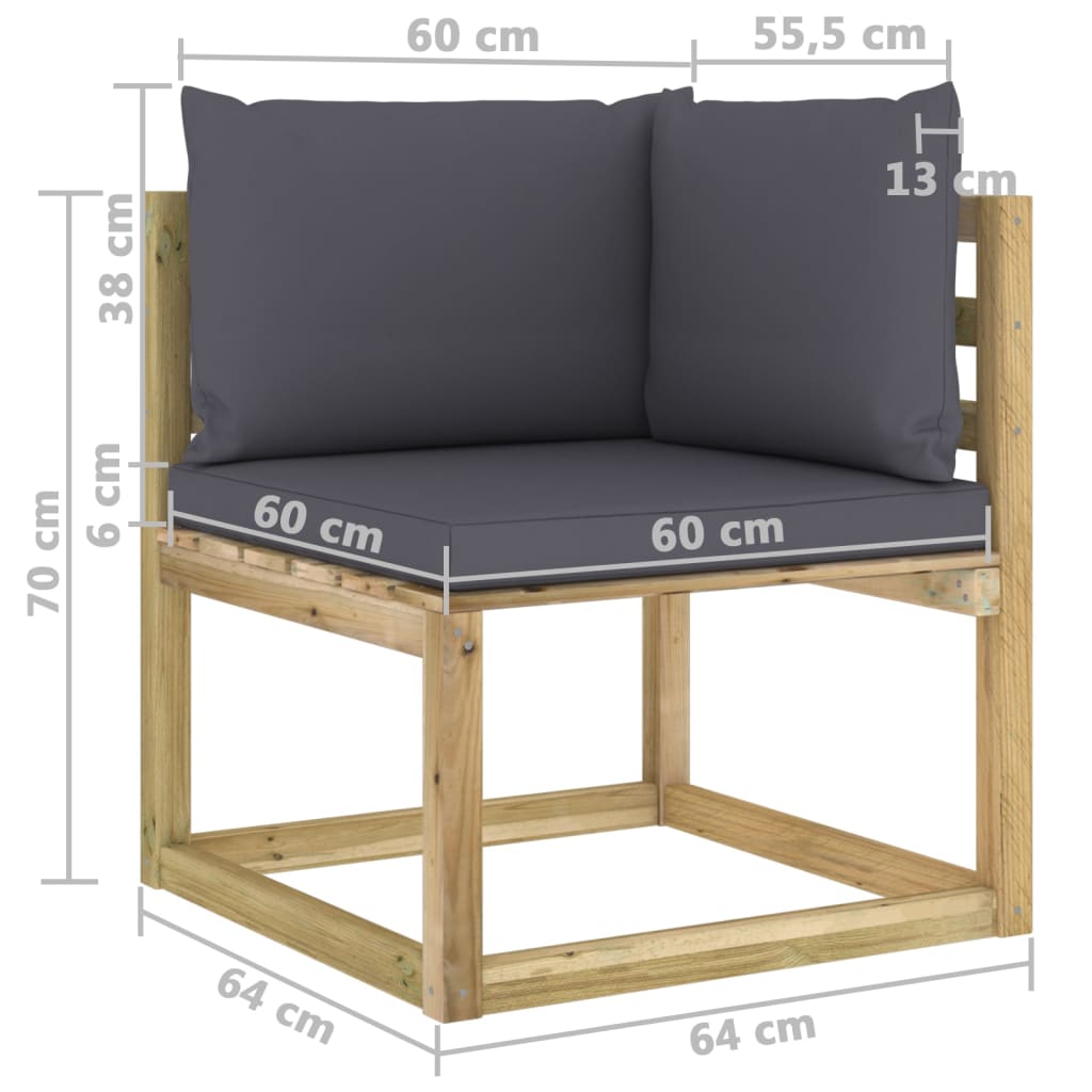 Set Divani da Giardino 10 pz e Cuscini Legno di Pino Impregnato cod mxl 74117