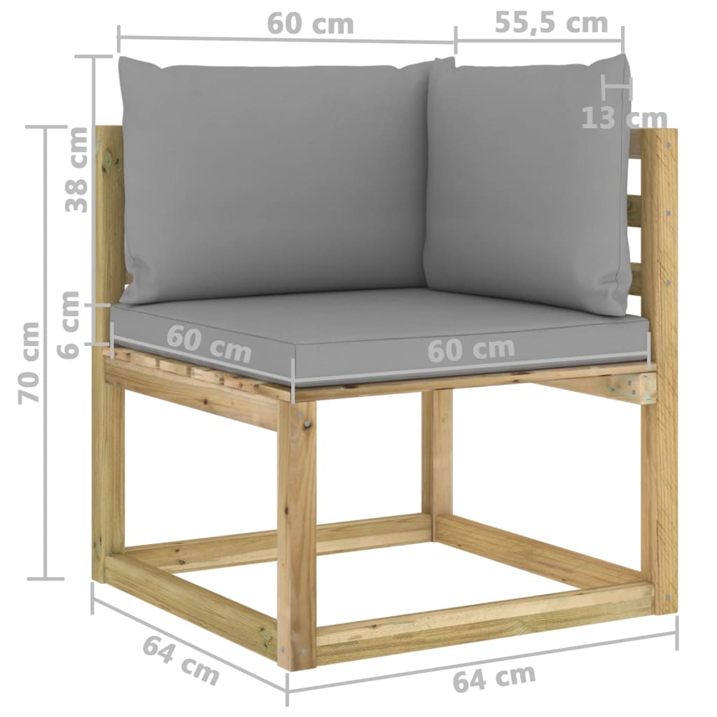 Divani Angolari da Giardino & Cuscini 2pz Pino Impregnato Verde