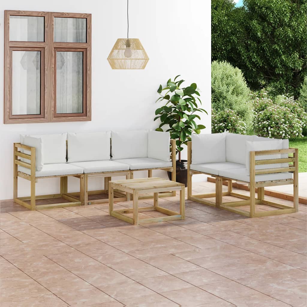 Set Salotto da Giardino 6 pz con Cuscini Crema 3065005