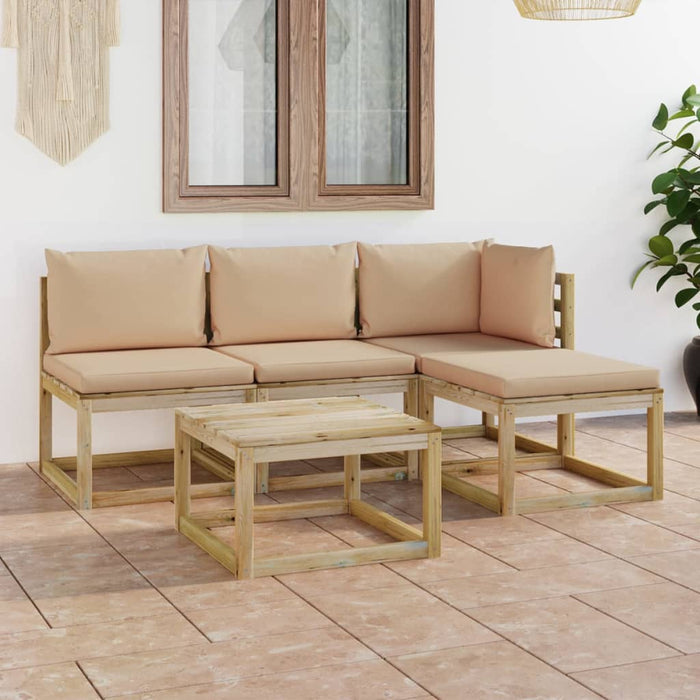 Set Salotto da Giardino 5 pz con Cuscini Beige 3065030