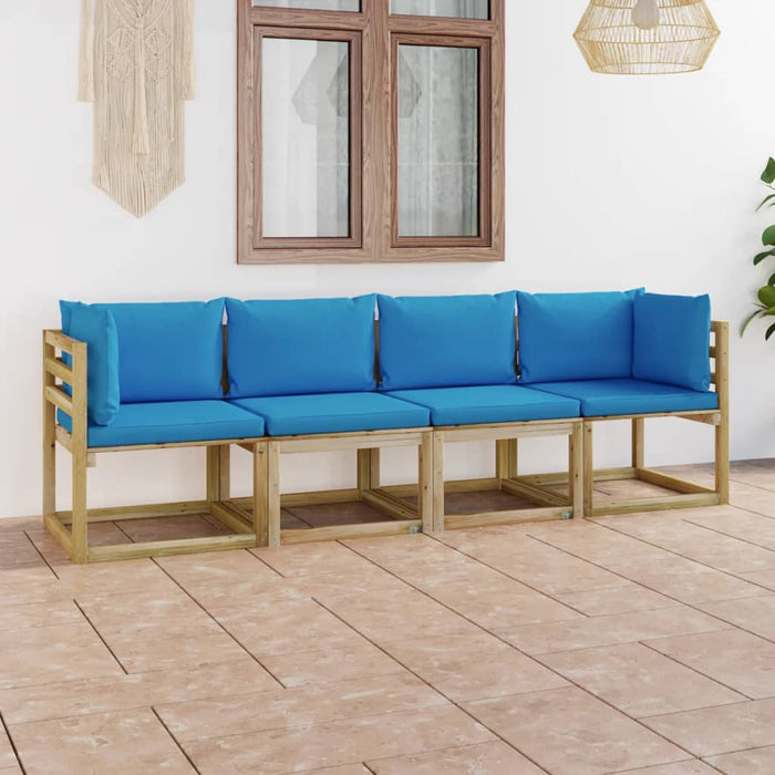 Divano da Giardino a 4 Posti con Cuscini Azzurri cod mxl 39957