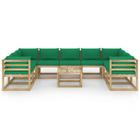 Set Salotto Giardino con Cuscini 10 pz in Pino Impregnato 3065104