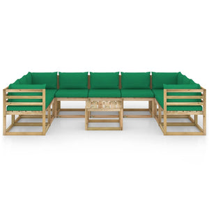 Set Salotto Giardino con Cuscini 10 pz in Pino Impregnato 3065104