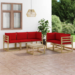 Set Divani da Giardino 6 pz con Cuscini Rossi cod mxl 74136