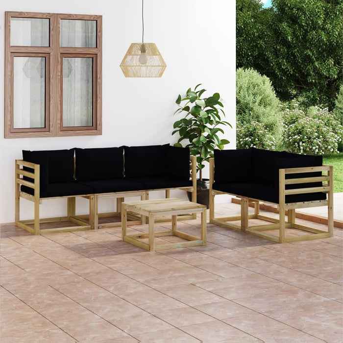 Set Salotto da Giardino 6 pz con Cuscini Neri 3065155