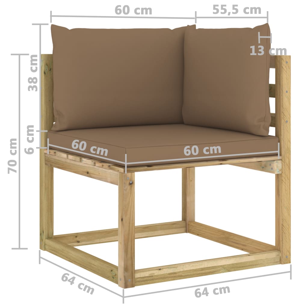 Divani Angolari da Giardino e Cuscini 2pz Pino Impregnato Verde cod mxl 44753