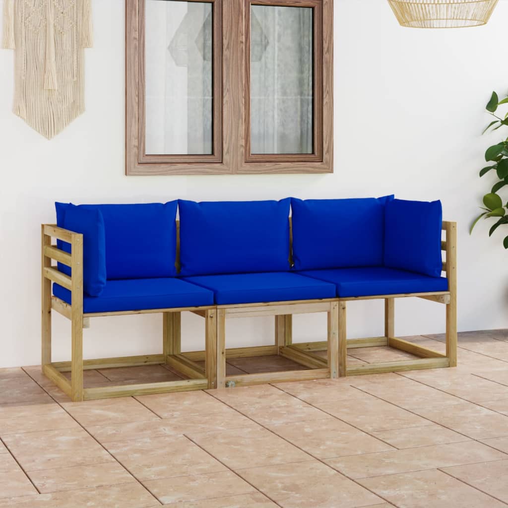 Divano da Giardino a 3 Posti con Cuscini Blu cod mxl 34733