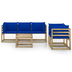 Set Divani da Giardino 6 pz con Cuscini Blu cod mxl 56798