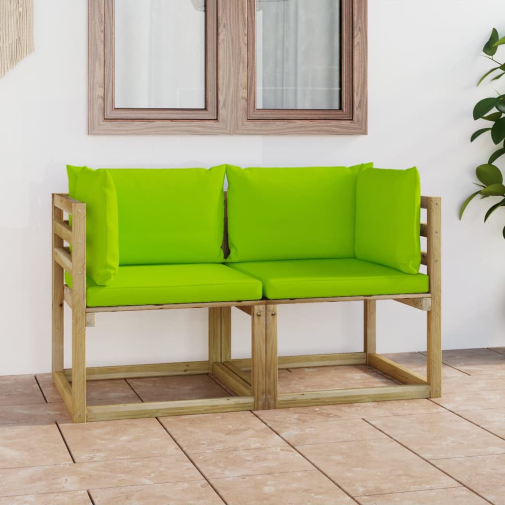 Divani Angolari da Giardino & Cuscini 2pz Pino Impregnato Verde 3065264