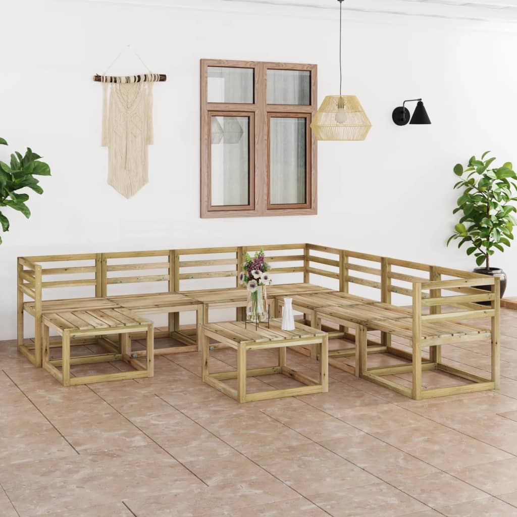 Set Salotto da Giardino 9 pz in Legno di Pino Impregnato Verde 3065313