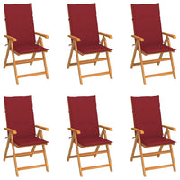 Sedie da Giardino 6 pz con Cuscini Rosso Vino  Massello di Teak 3065569