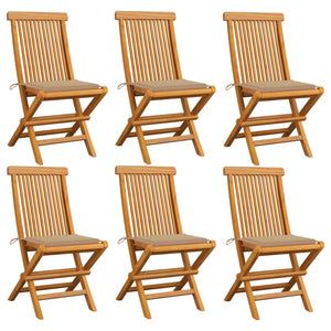 Sedie da Giardino con Cuscini Beige 6 pz in Massello di Teak cod mxl 6488