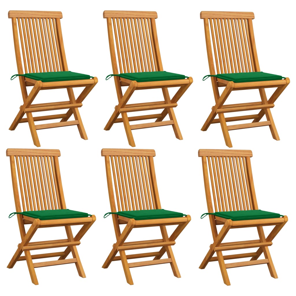 Sedie da Giardino con Cuscini Verdi 6 pz in Massello di Teak 3065595