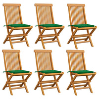 Sedie da Giardino con Cuscini Verdi 6 pz in Massello di Teak 3065595