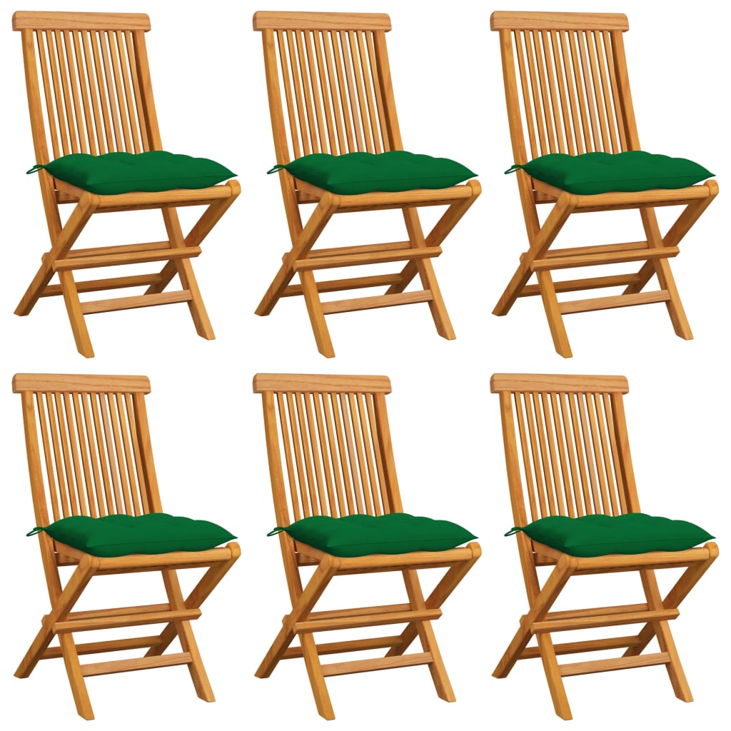 Sedie da Giardino con Cuscini Verdi 6 pz in Massello di Teak 3065610