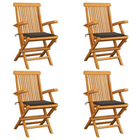 Sedie da Giardino e Cuscini Grigio Talpa 4 pz Massello di Teak 3065625